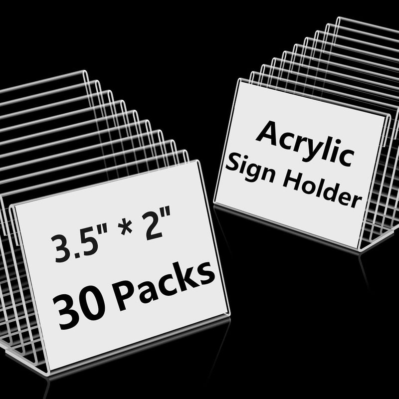 Daletu 30 PCS Small Acrylic Sign Holder 3.5" x 2", Mini Acrylic Food Sign Labels for Party Buffet, Retail Price Display Holder, Clear Plastic Table Counter Top Stand for Place Cards, Name Card, Wedding Signs - Image 1
